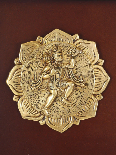 16" Sanjeevani Hanuman | Wood Framed Brass Sculpture | Wall Hanging