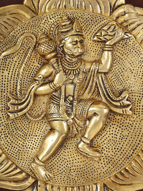 16" Sanjeevani Hanuman | Wood Framed Brass Sculpture | Wall Hanging