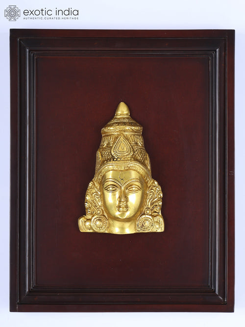 16" Crowned Devi Mukhamandala Brass Wall Hanging Sculpture