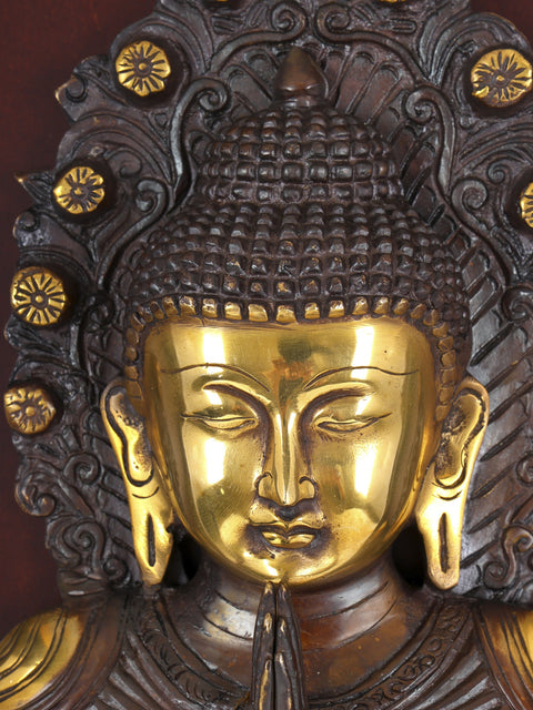 16" Namaste Buddha | Wood Framed Brass Sculpture | Wall Hanging