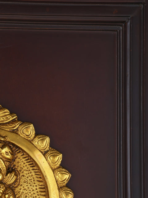 16" Brass Lord Ganesha Wall Hanging Plate | Wood Framed Sculpture