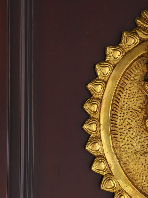 16" Brass Lord Ganesha Wall Hanging Plate | Wood Framed Sculpture