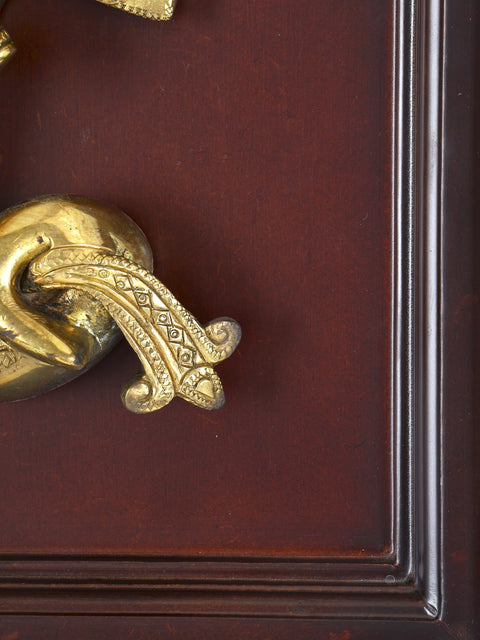 16" Wood Framed Ganesha Face in Brass | Wall Hanging