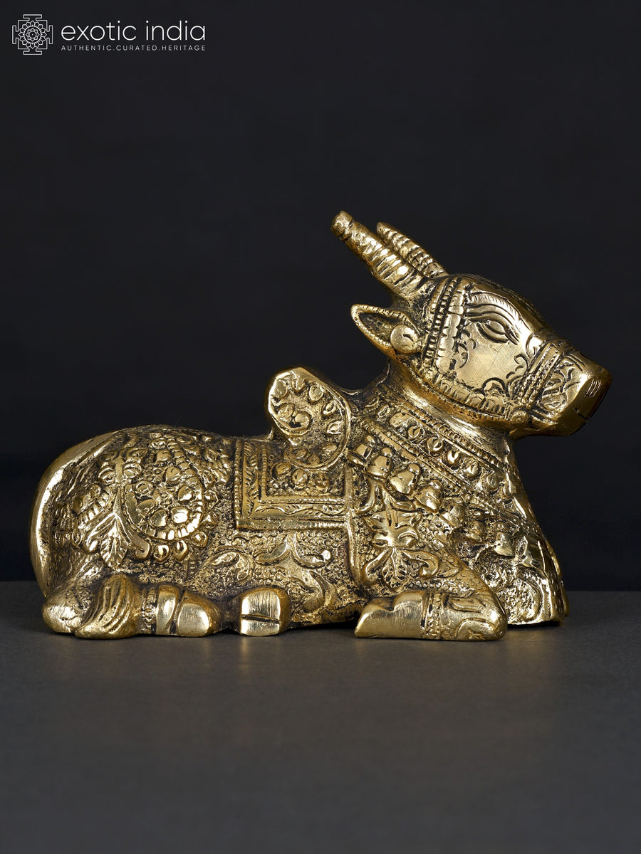 6" Small Brass Nandi Statue for Home Pooja