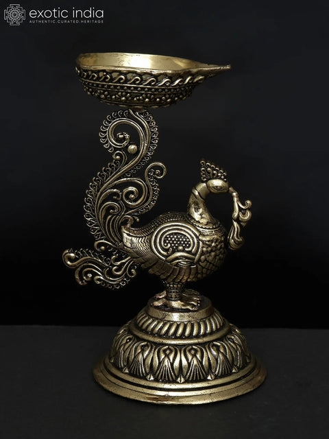 5" Small Superfine Peacock Diya in Brass