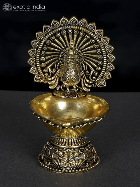 4" Small Superfine Designer Peacock Diya in Brass