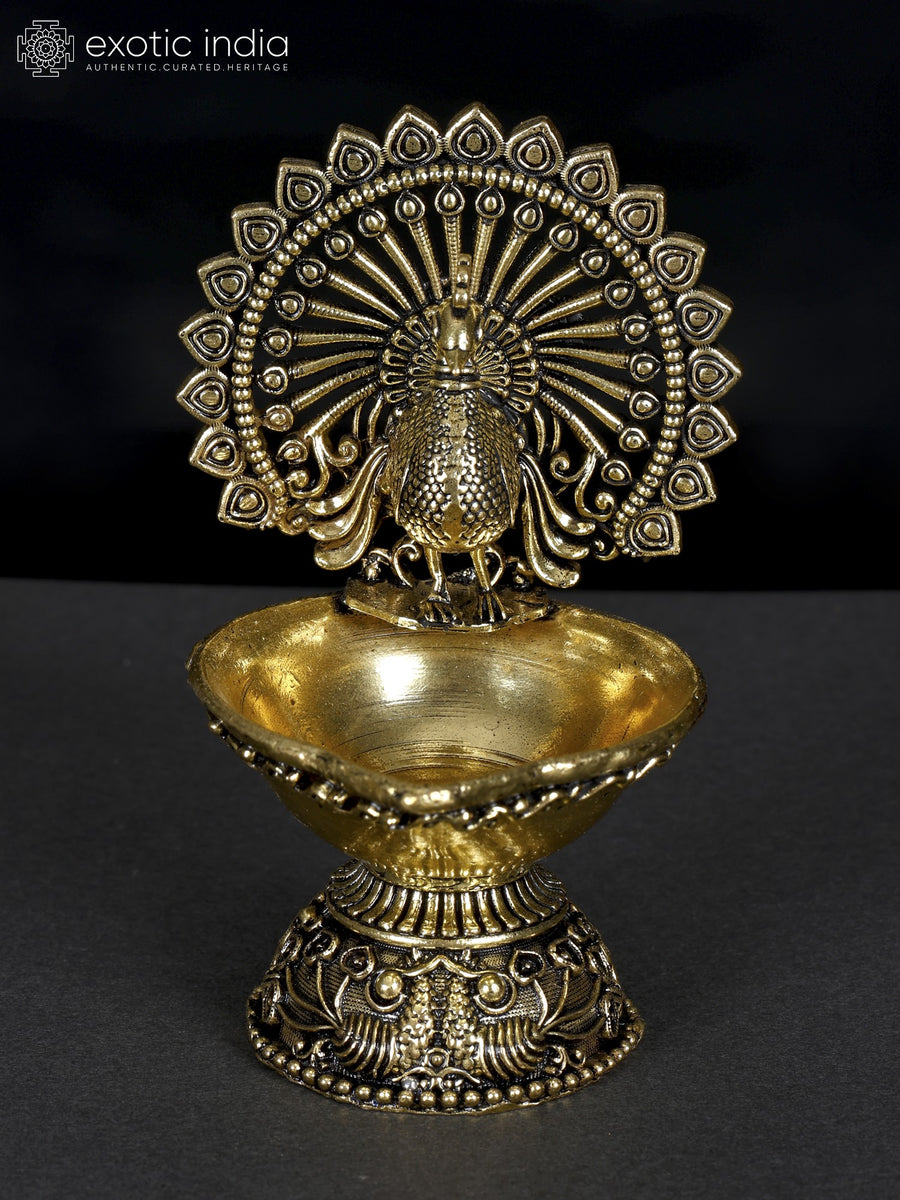 4" Brass Peacock Diya Handmade Designer Oil Lamp