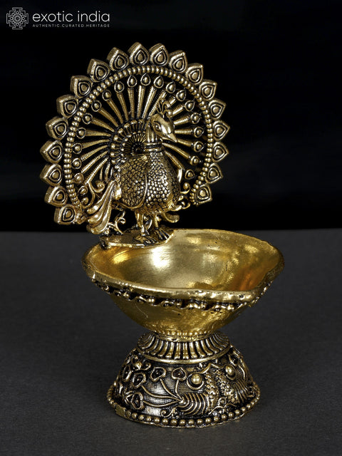 4" Small Superfine Designer Peacock Diya in Brass