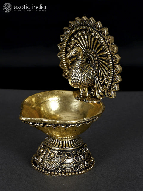 4" Small Superfine Designer Peacock Diya in Brass