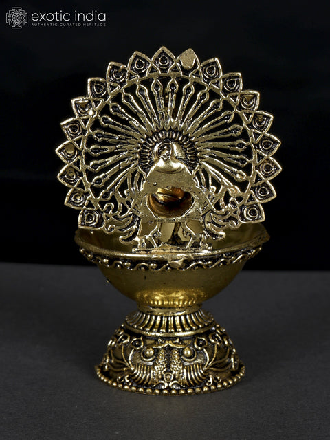 4" Small Superfine Designer Peacock Diya in Brass