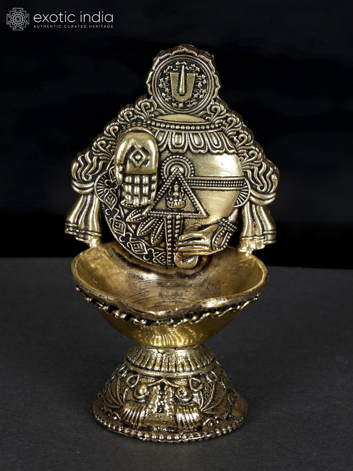 4" Tirupati Balaji Brass Conch Diya for Pooja