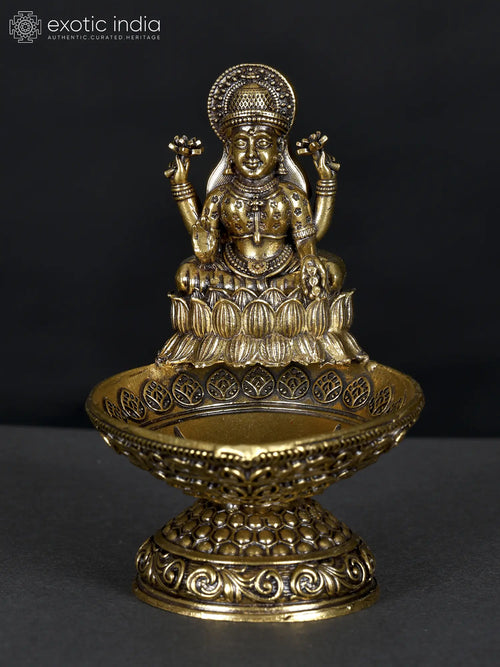 3" Handmade Brass Goddess Lakshmi Diya Lamp for Pooja
