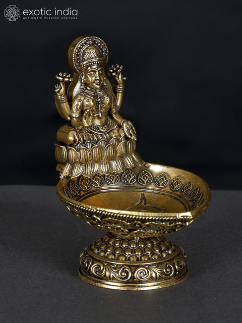 3" Small Superfine Brass Goddess Lakshmi Diya/Lamp