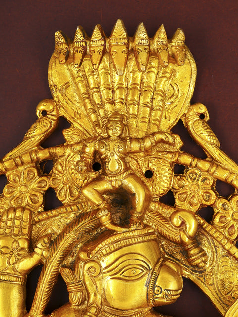 20" Lord Hanuman Carrying Lotus Flower and Krishna on The Top | Wood Framed Brass Sculpture | Wall Hanging