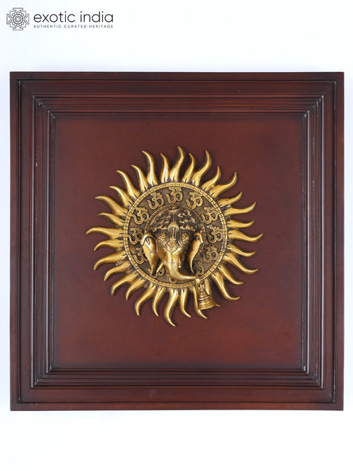 20" Om Ganesha with Bell Handmade Brass Wall Hanging Sculpture