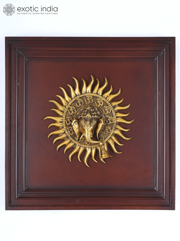 20" Om Ganesha with Bell Handmade Brass Wall Hanging Sculpture