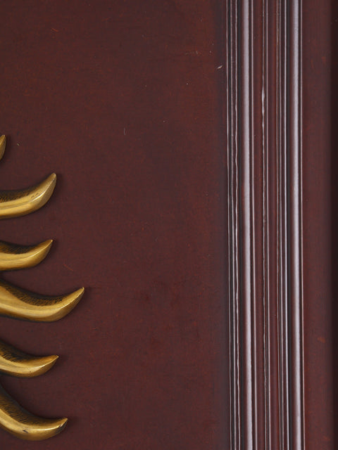 20" Om (Aum) Ganesha with Bell | Wood Framed Brass Sculpture | Wall Hanging