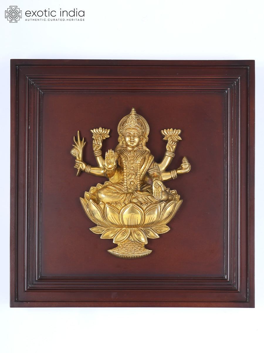 20" Six Armed Blessing Goddess Lakshmi Brass Sculpture Wall Hanging