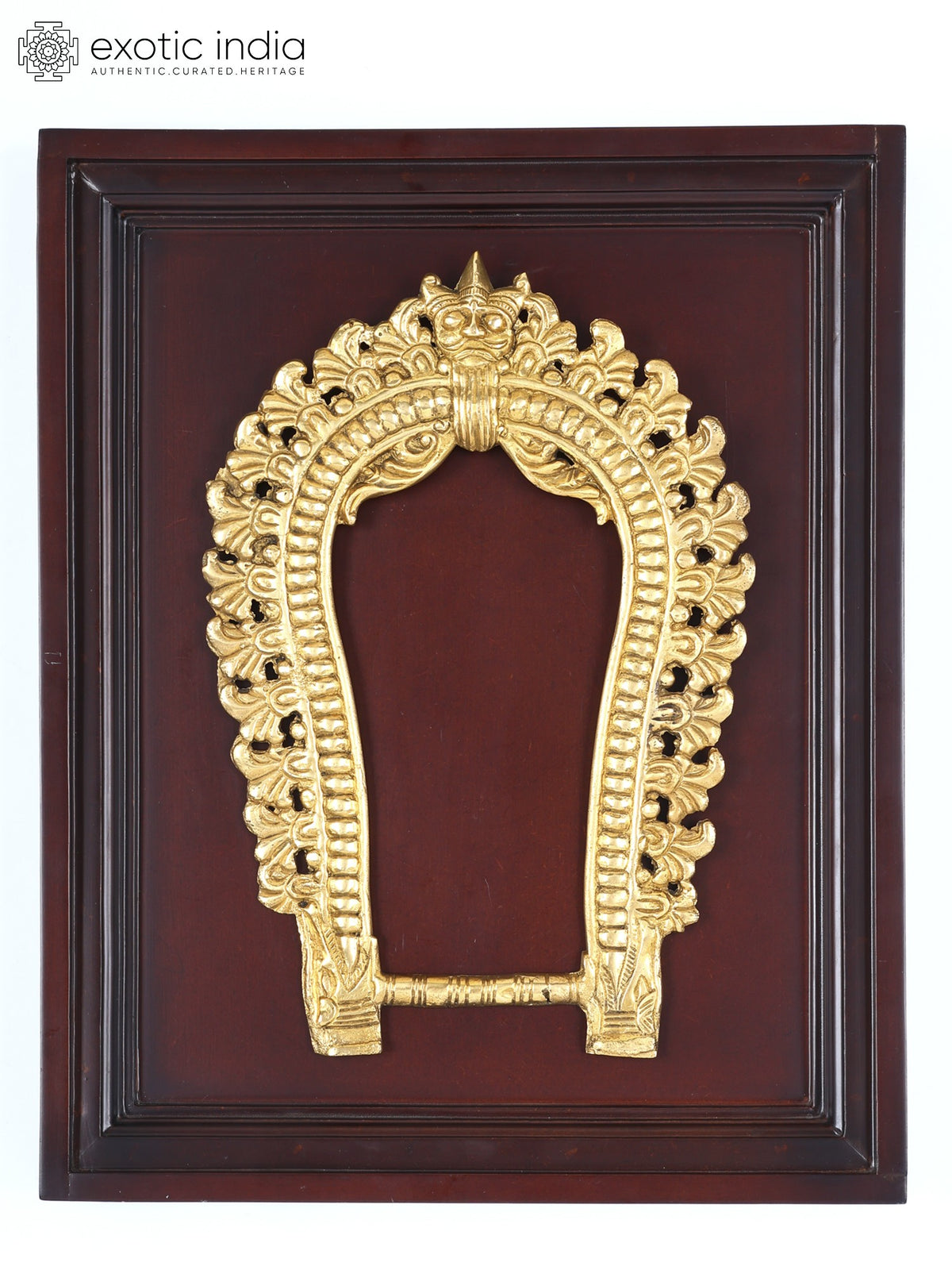 16" Brass Kirtimukha Arch with Wood Frame Wall Hanging