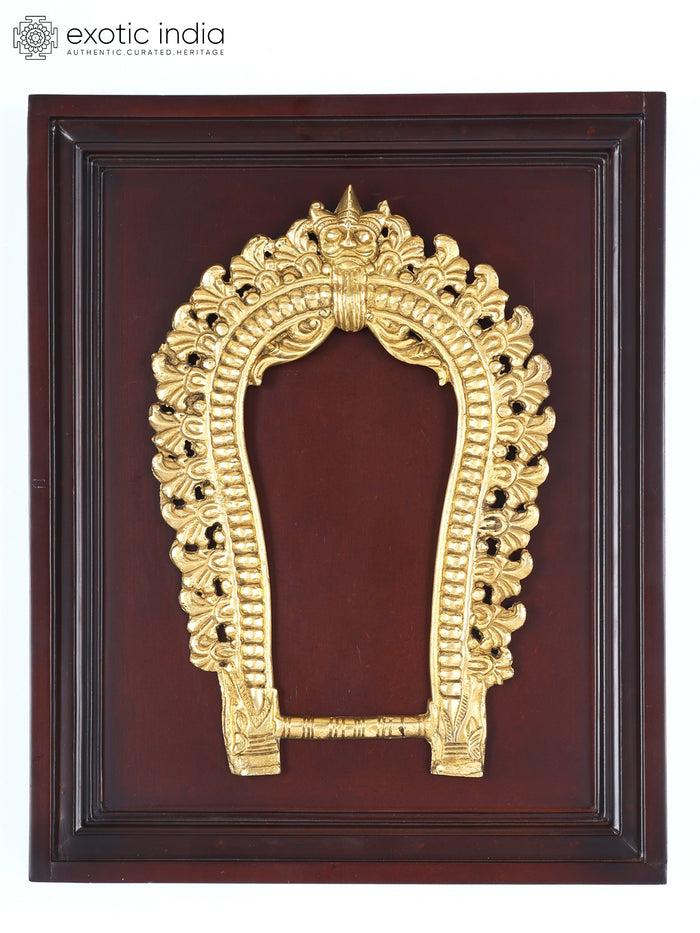 16" Brass Kirtimukha Arch with Wood Frame Wall Hanging