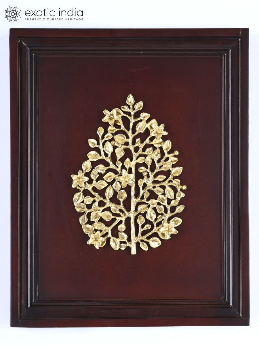 16" Brass Tree of Life Wood Framed Wall Hanging