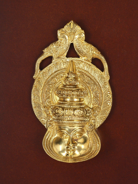 16" Kathakali Face | Wood Framed Brass Sculpture | Wall Hanging