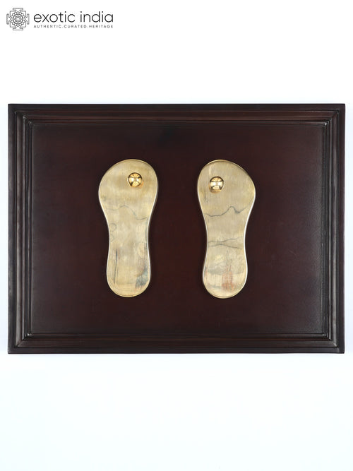 24" Brass Charan Paduka Wood Framed Wall Hanging