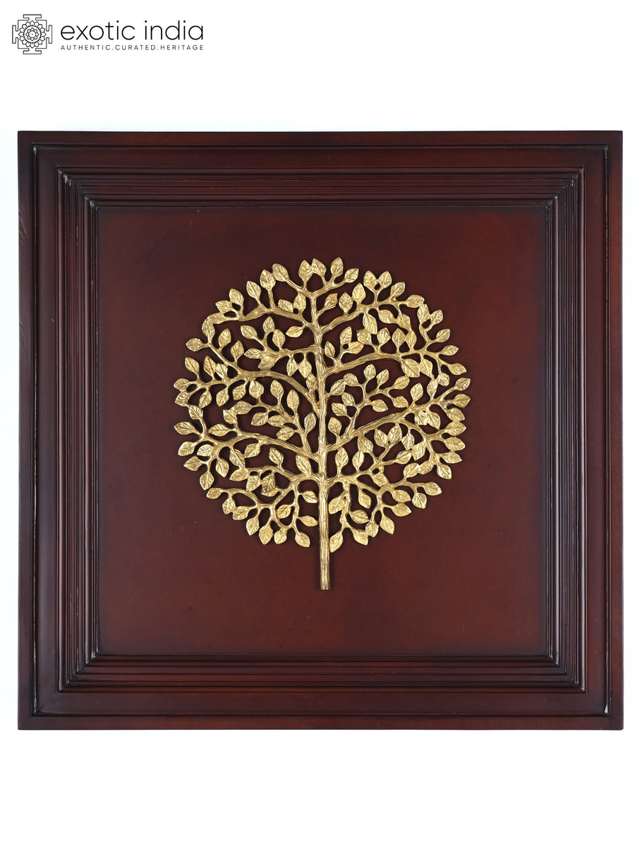 20" Brass Tree Wood Framed Wall Hanging