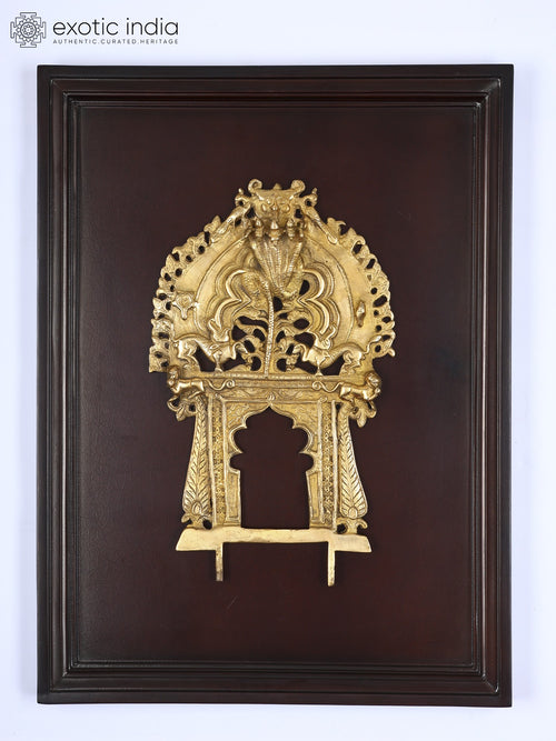 24" Brass Sheshnag Thiruvachi Wood Framed Wall Hanging