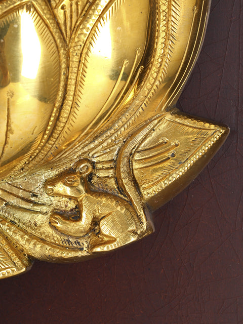 24" Blessing Lord Ganesha on Lotus | Wood Framed Brass Sculpture | Wall Hanging