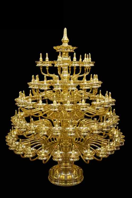 60" Large Brass Pooja Lamp Handcrafted for Ritual and Worship
