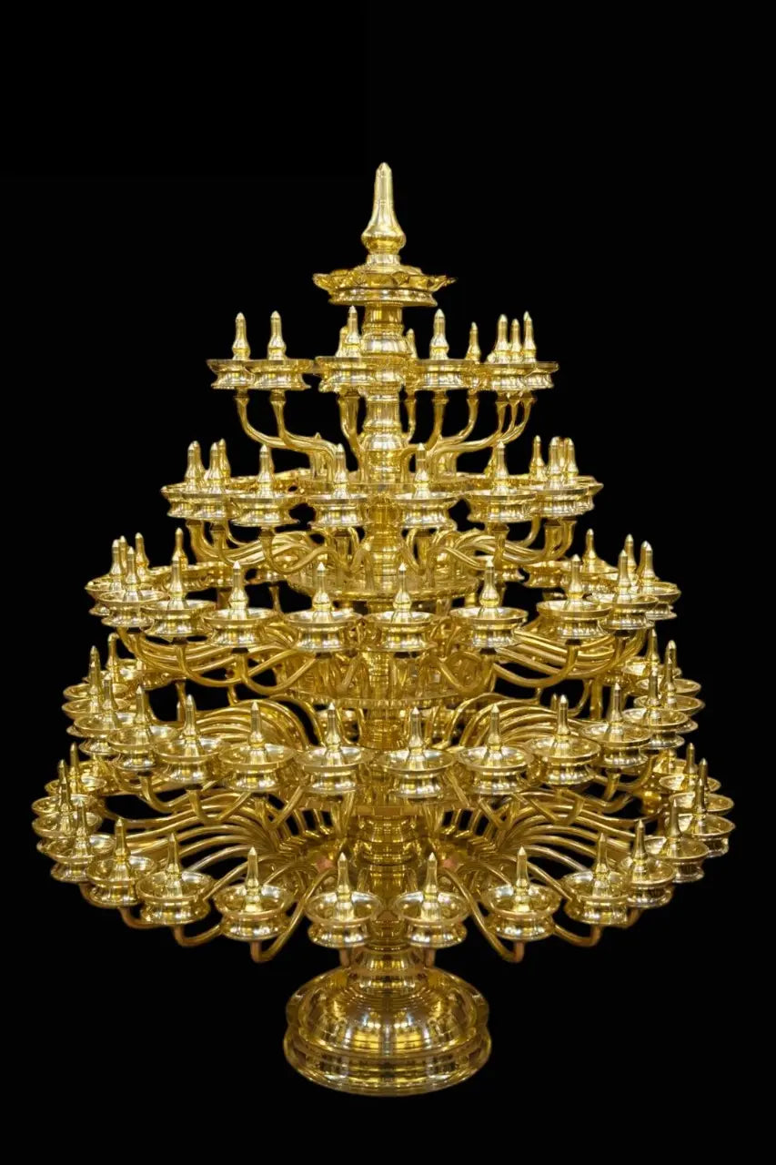 60" Large Brass Pooja Lamp Handcrafted for Ritual and Worship