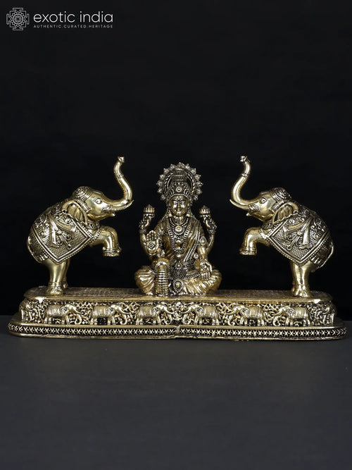 8" Handmade Goddess Gajalakshmi Brass Statue for Pooja