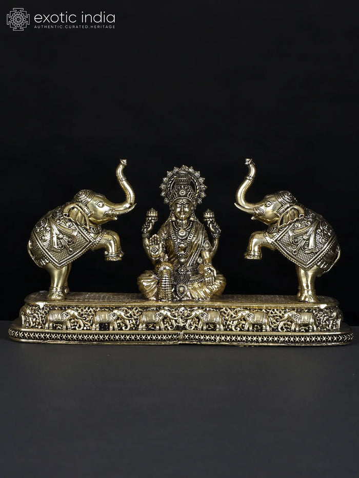 8" Handmade Goddess Gajalakshmi Brass Statue for Pooja