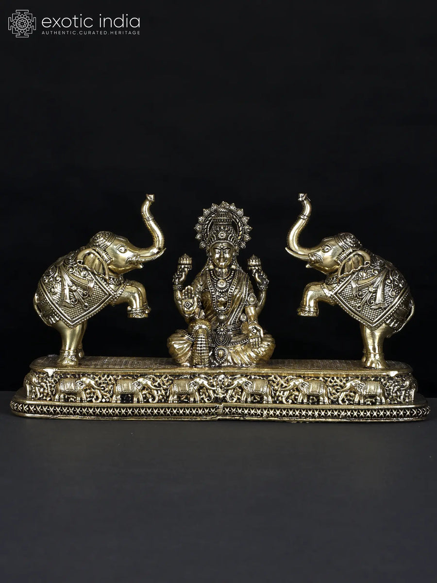 8" Handmade Goddess Gajalakshmi Brass Statue for Pooja