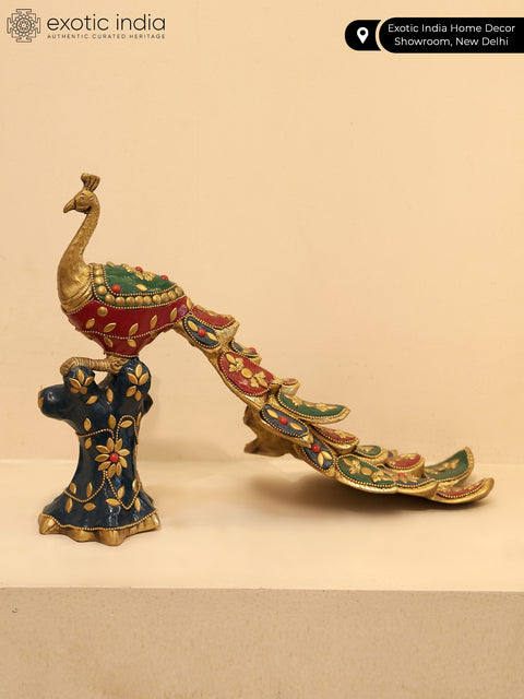 11" Beautiful Peacock in Brass with Inlay Work | Table Decor