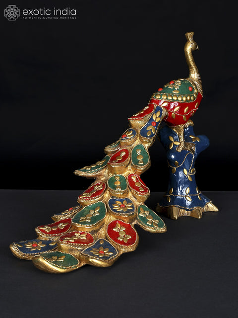 11" Beautiful Peacock in Brass with Inlay Work | Table Decor