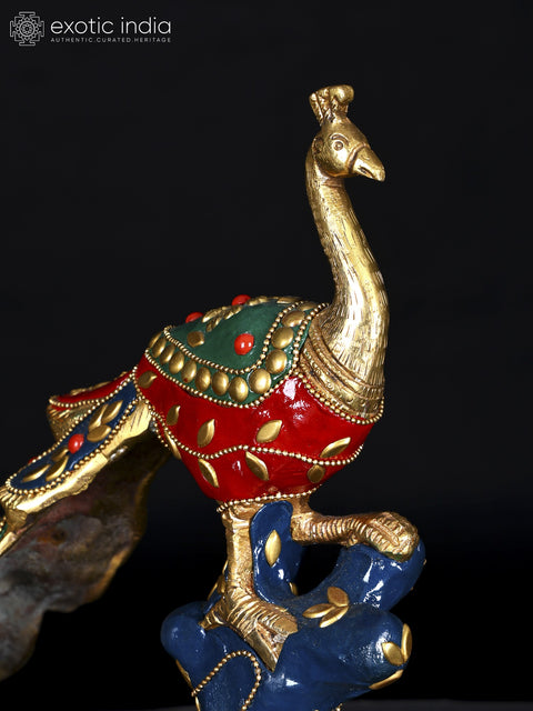 11" Beautiful Peacock in Brass with Inlay Work | Table Decor
