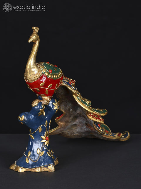 11" Beautiful Peacock in Brass with Inlay Work | Table Decor