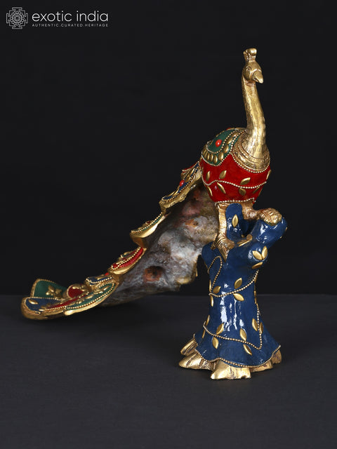 11" Beautiful Peacock in Brass with Inlay Work | Table Decor