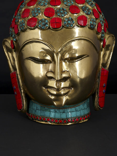 11" Lord Buddha Head | Brass Statue with Inlay Work