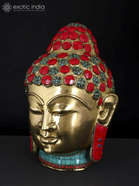 11" Lord Buddha Head | Brass Statue with Inlay Work
