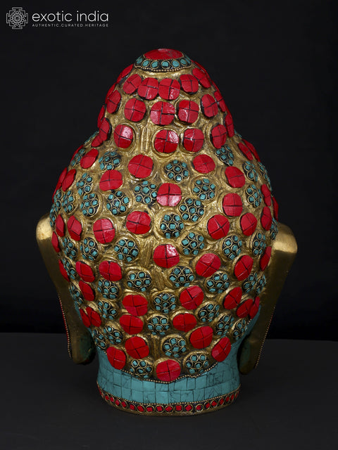 11" Lord Buddha Head | Brass Statue with Inlay Work