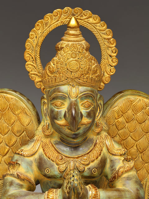 28" Sitting Garuda in Namaskar Mudra (Vahana of Lord Vishnu) | Brass Statue