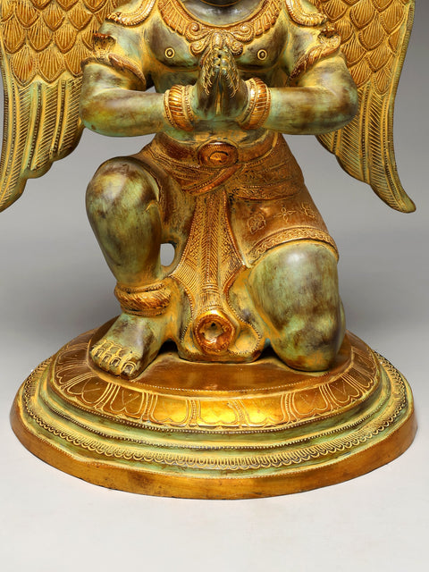 28" Sitting Garuda in Namaskar Mudra (Vahana of Lord Vishnu) | Brass Statue