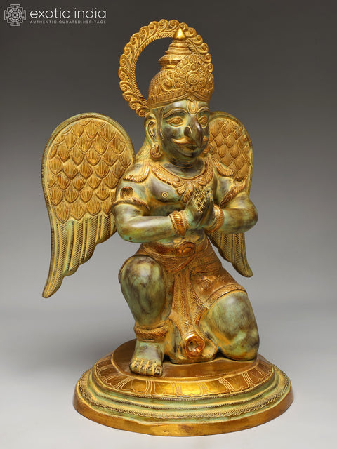28" Sitting Garuda in Namaskar Mudra (Vahana of Lord Vishnu) | Brass Statue
