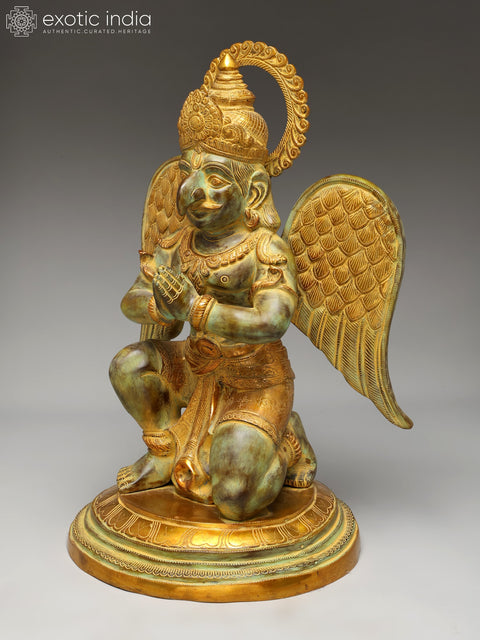 28" Sitting Garuda in Namaskar Mudra (Vahana of Lord Vishnu) | Brass Statue