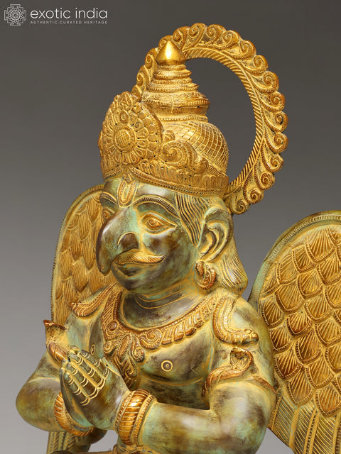 28" Sitting Garuda in Namaskar Mudra (Vahana of Lord Vishnu) | Brass Statue