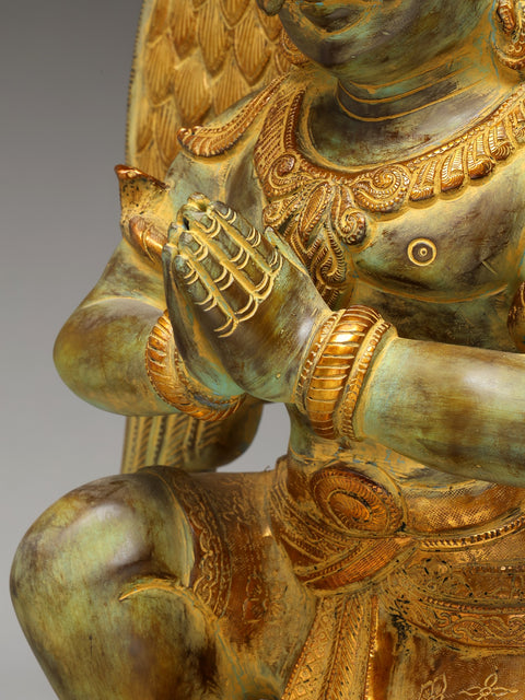28" Sitting Garuda in Namaskar Mudra (Vahana of Lord Vishnu) | Brass Statue