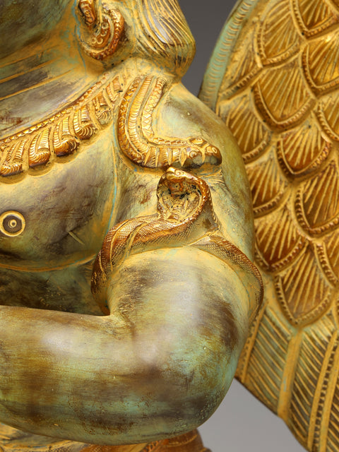28" Sitting Garuda in Namaskar Mudra (Vahana of Lord Vishnu) | Brass Statue